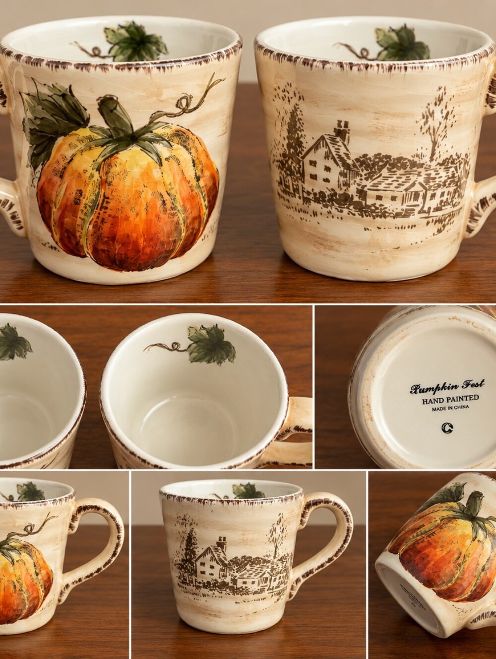 Pumpkin Fest Hand Painted Fall Pumpkin Mugs – Set of 2Beautiful Mugs